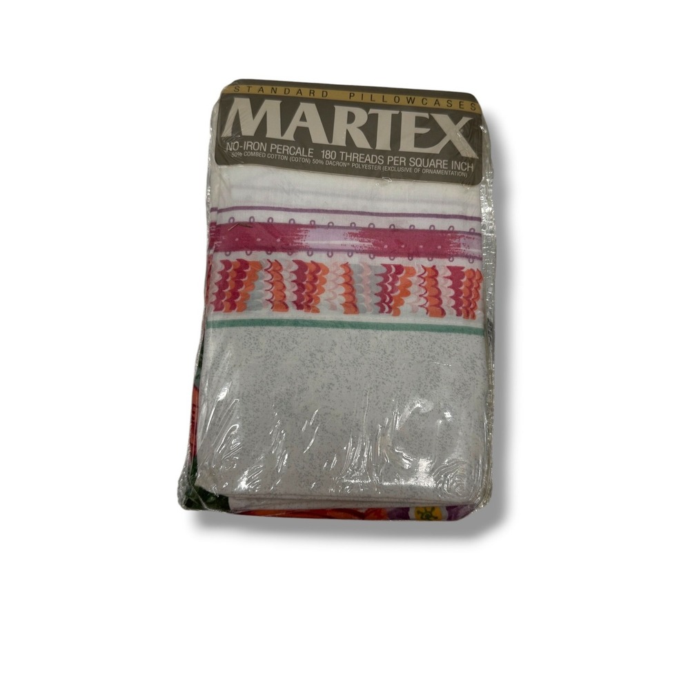 Martex Standard Pillowcases 2 Pack White Pink Orange Floral Percale Vintage USA